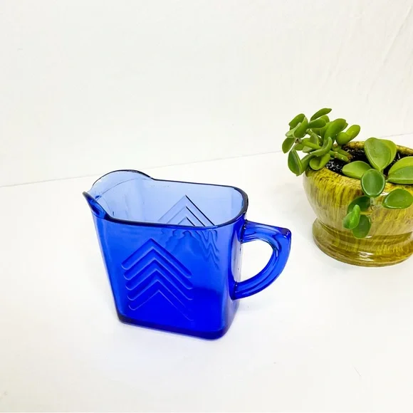 VINTAGE Cobalt Blue Depression Glass Creamer & Sugar Set Retro Art Deco - Picture 5 of 11